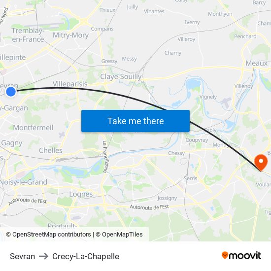 Sevran to Crecy-La-Chapelle map