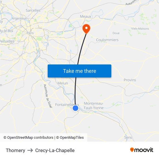 Thomery to Crecy-La-Chapelle map