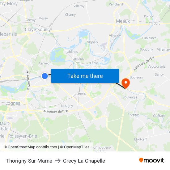 Thorigny-Sur-Marne to Crecy-La-Chapelle map