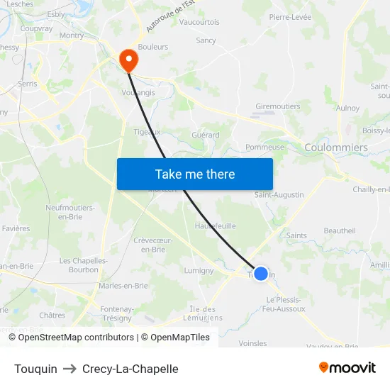 Touquin to Crecy-La-Chapelle map