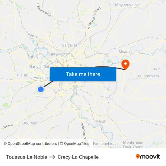 Toussus-Le-Noble to Crecy-La-Chapelle map