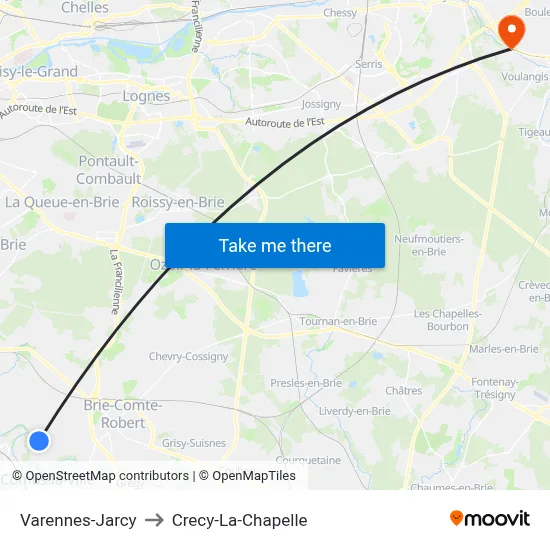 Varennes-Jarcy to Crecy-La-Chapelle map