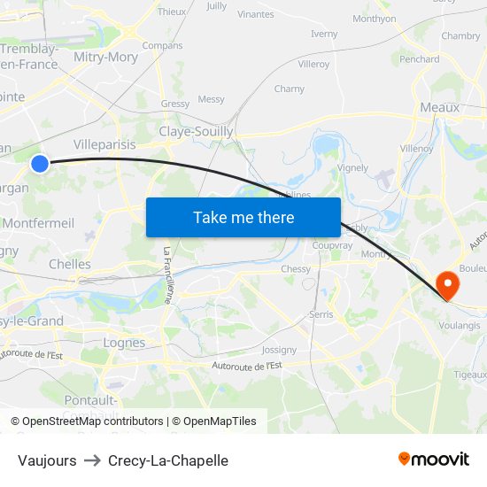 Vaujours to Crecy-La-Chapelle map