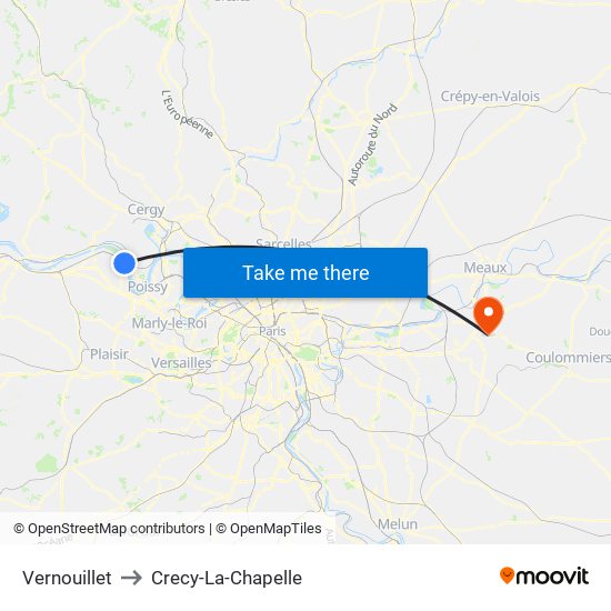 Vernouillet to Crecy-La-Chapelle map