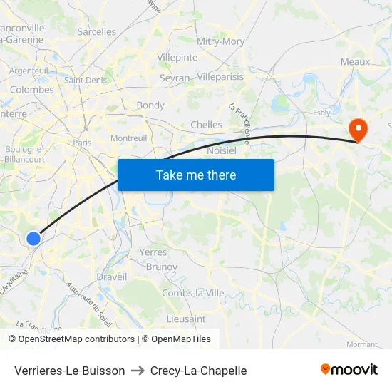 Verrieres-Le-Buisson to Crecy-La-Chapelle map