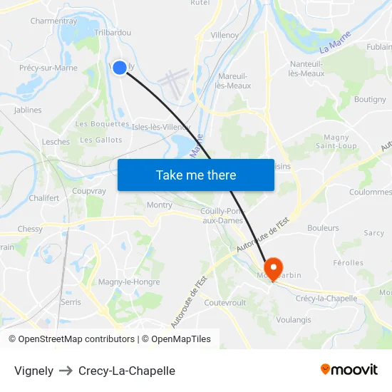 Vignely to Crecy-La-Chapelle map