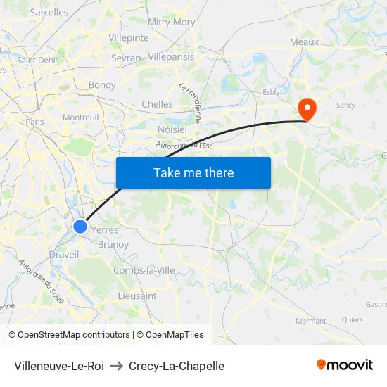 Villeneuve-Le-Roi to Crecy-La-Chapelle map