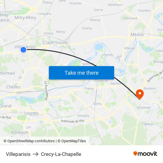 Villeparisis to Crecy-La-Chapelle map