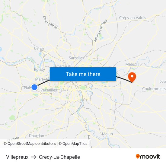 Villepreux to Crecy-La-Chapelle map