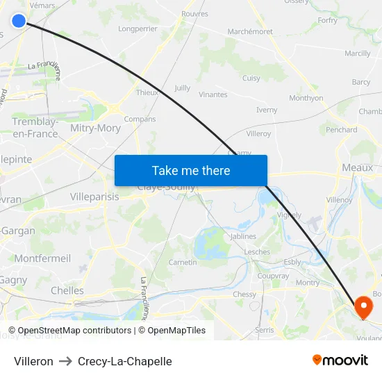 Villeron to Crecy-La-Chapelle map