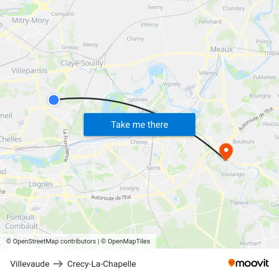 Villevaude to Crecy-La-Chapelle map