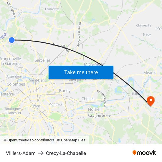 Villiers-Adam to Crecy-La-Chapelle map