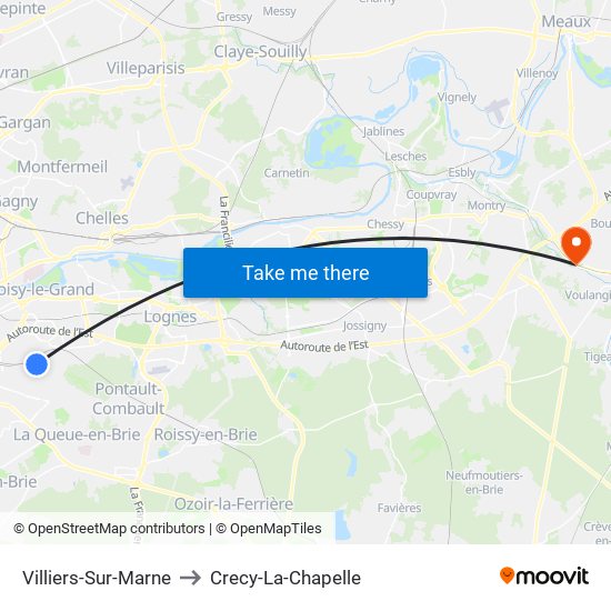 Villiers-Sur-Marne to Crecy-La-Chapelle map