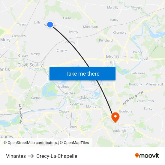 Vinantes to Crecy-La-Chapelle map