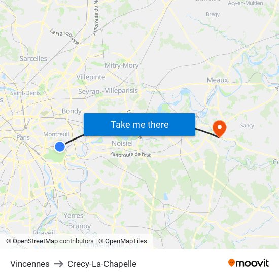 Vincennes to Crecy-La-Chapelle map