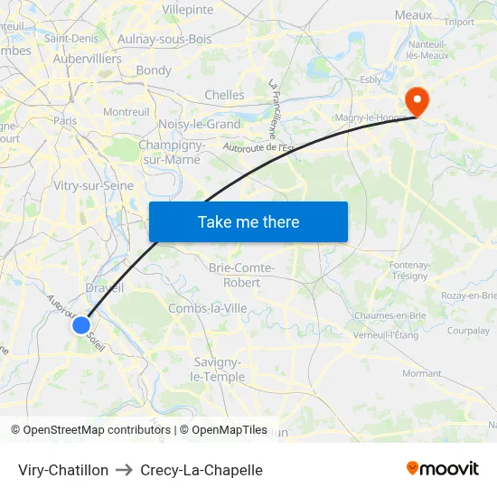 Viry-Chatillon to Crecy-La-Chapelle map