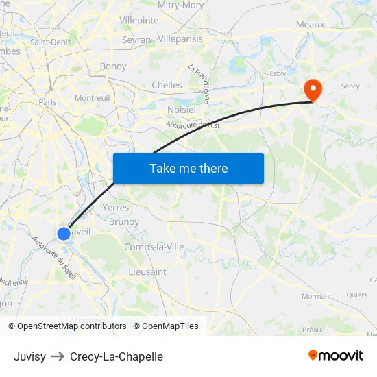 Juvisy to Crecy-La-Chapelle map
