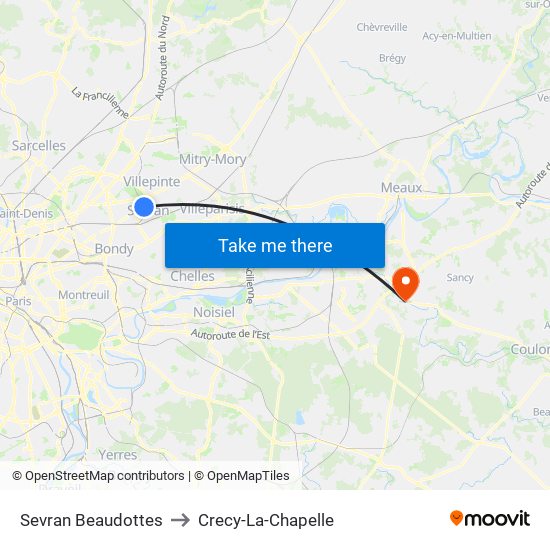 Sevran Beaudottes to Crecy-La-Chapelle map
