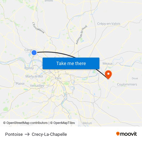 Pontoise to Crecy-La-Chapelle map