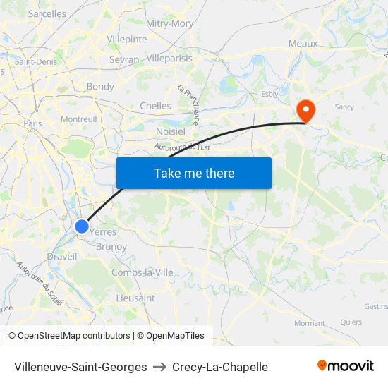 Villeneuve-Saint-Georges to Crecy-La-Chapelle map