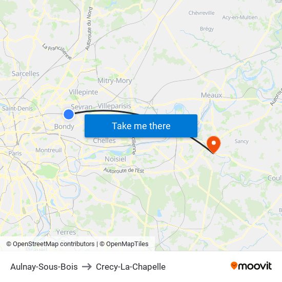 Aulnay-Sous-Bois to Crecy-La-Chapelle map