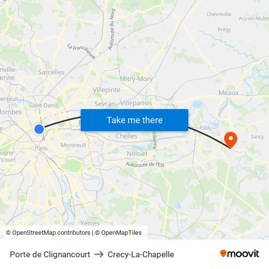Porte de Clignancourt to Crecy-La-Chapelle map