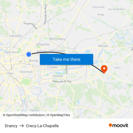 Drancy to Crecy-La-Chapelle map