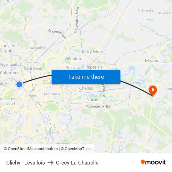 Clichy - Levallois to Crecy-La-Chapelle map