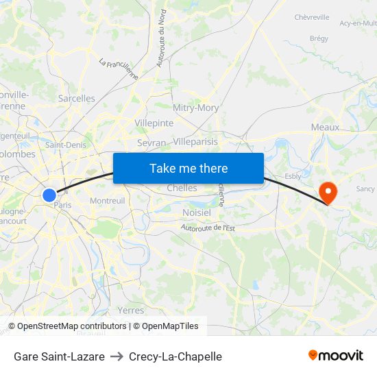 Gare Saint-Lazare to Crecy-La-Chapelle map