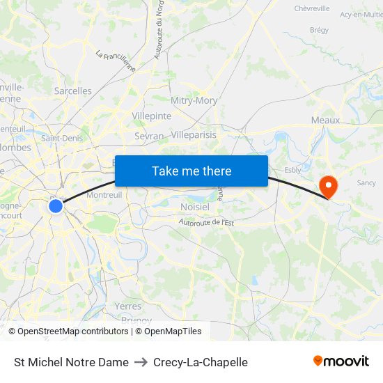 St Michel Notre Dame to Crecy-La-Chapelle map