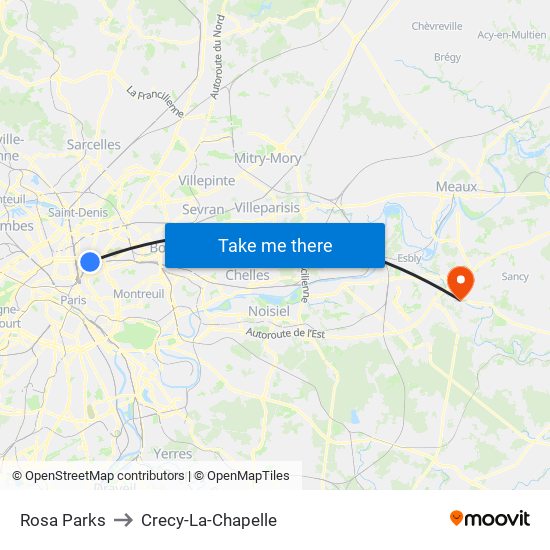 Rosa Parks to Crecy-La-Chapelle map