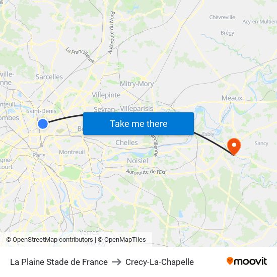 La Plaine Stade de France to Crecy-La-Chapelle map