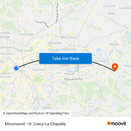 Miromesnil to Crecy-La-Chapelle map