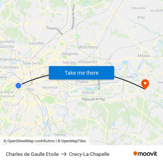 Charles de Gaulle Etoile to Crecy-La-Chapelle map