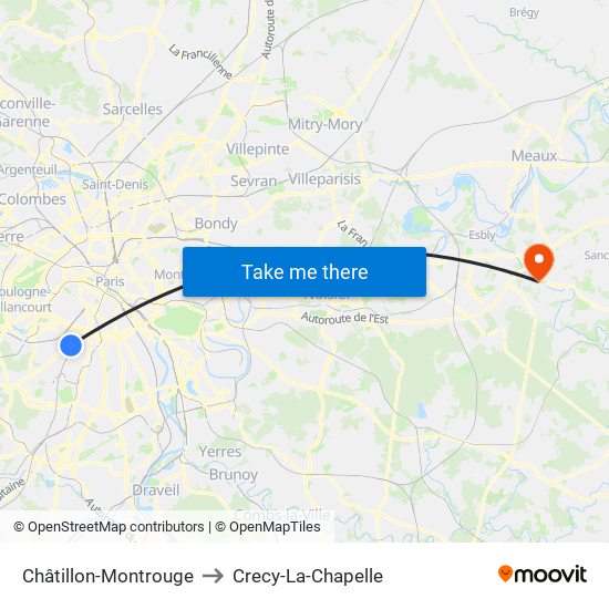 Châtillon-Montrouge to Crecy-La-Chapelle map