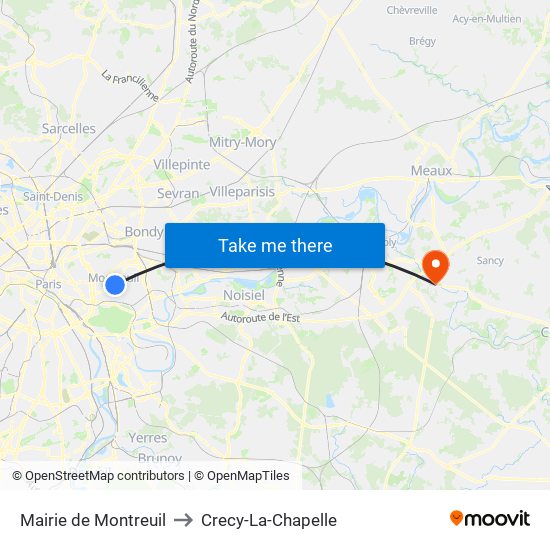 Mairie de Montreuil to Crecy-La-Chapelle map