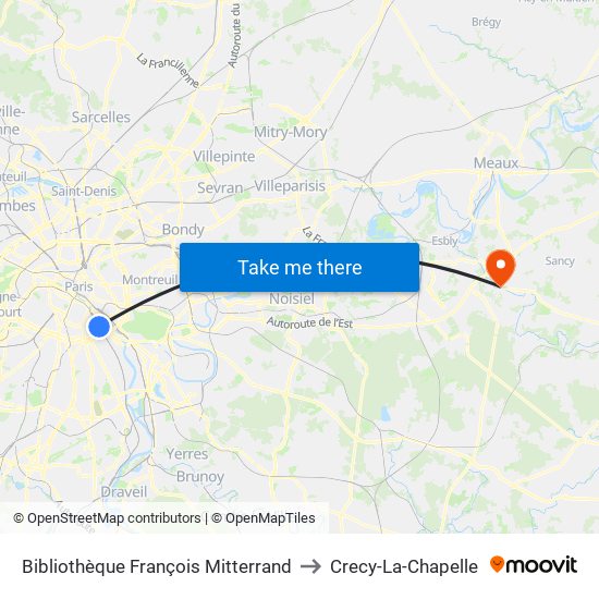Bibliothèque François Mitterrand to Crecy-La-Chapelle map