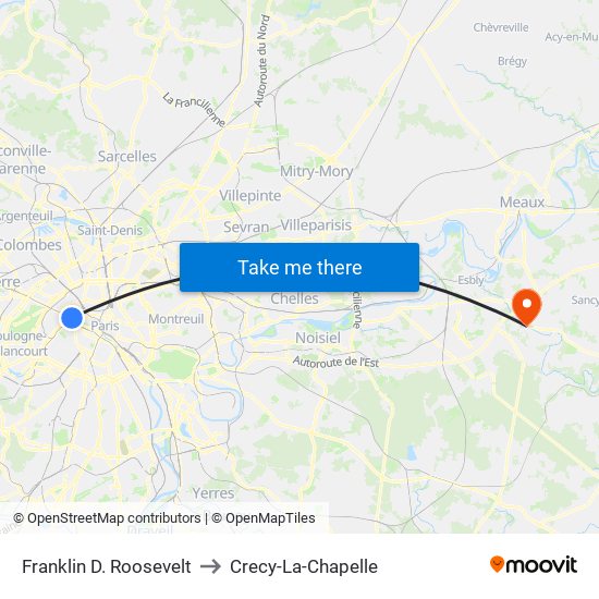 Franklin D. Roosevelt to Crecy-La-Chapelle map
