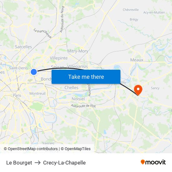 Le Bourget to Crecy-La-Chapelle map