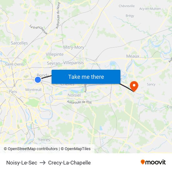 Noisy-Le-Sec to Crecy-La-Chapelle map