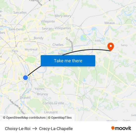 Choisy-Le-Roi to Crecy-La-Chapelle map