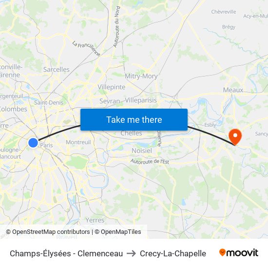 Champs-Élysées - Clemenceau to Crecy-La-Chapelle map