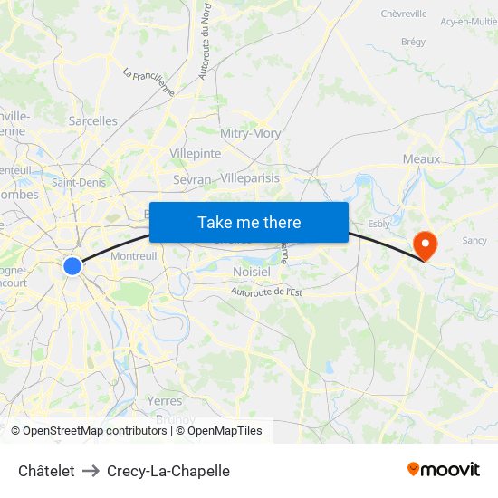 Châtelet to Crecy-La-Chapelle map