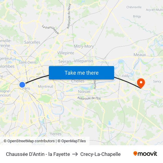 Chaussée D'Antin - la Fayette to Crecy-La-Chapelle map