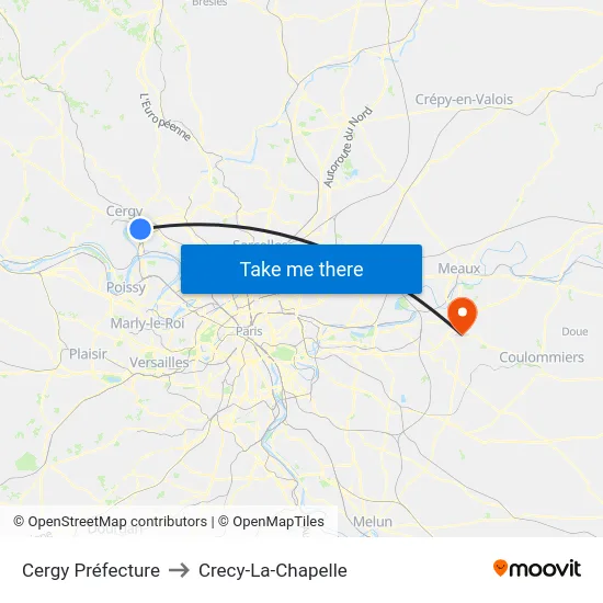 Cergy Préfecture to Crecy-La-Chapelle map