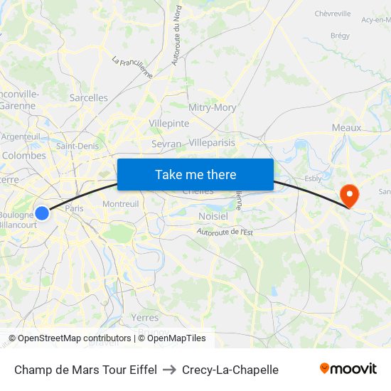 Champ de Mars Tour Eiffel to Crecy-La-Chapelle map