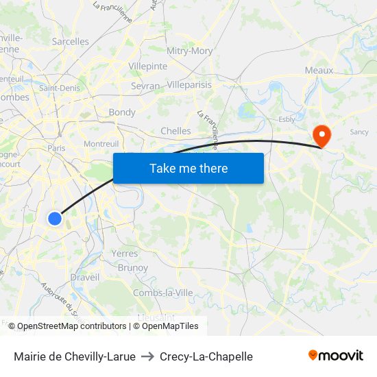 Mairie de Chevilly-Larue to Crecy-La-Chapelle map