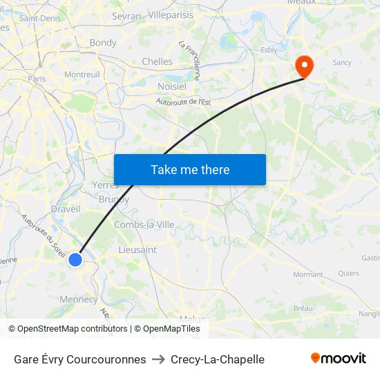 Gare Évry Courcouronnes to Crecy-La-Chapelle map
