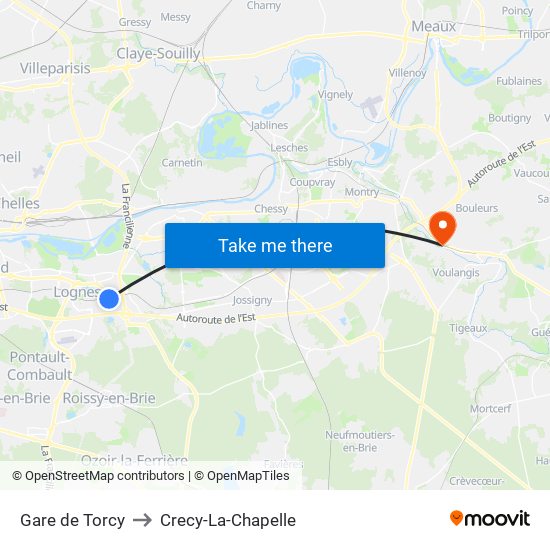 Gare de Torcy to Crecy-La-Chapelle map
