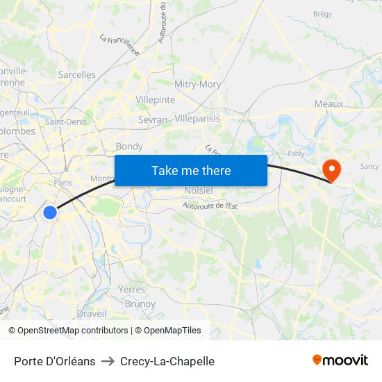 Porte D'Orléans to Crecy-La-Chapelle map